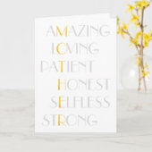 Reizende Mutter-Goldacrostic-Gedicht-Typografie Karte (Gelbe Blume)