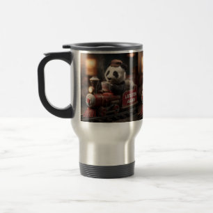 Reizende Panda-Figur auf einem Vintage-Spielzeugzu Reisebecher