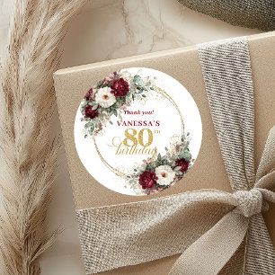 Reizende Rosa-Bordeaux 80. Geburtstag-Aufkleber Runder Aufkleber