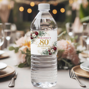 Reizende Rosa-Bordeaux 80. Geburtstag Wasser Etike Wasserflaschenetikett