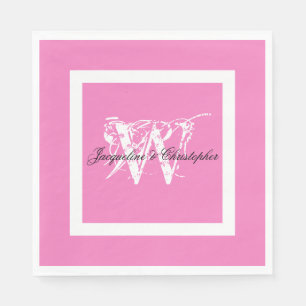 Reizende rosa Hochzeits-Chic weiße Monogramm-Papie Serviette