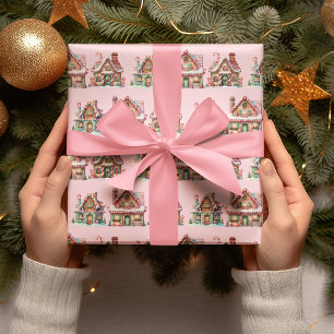 Reizende rosa Pastell-Lebkuchenhäuser Geschenkpapier