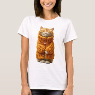 Reizende rote Katze in einem gemütlichen orangen S T-Shirt