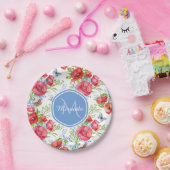 Reizende rote Mohnblumen mit blauen Pappteller (Party)