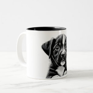 Reizende Schwarz-Weiß-Welpen-Tasse - Perfektes Ges Zweifarbige Tasse