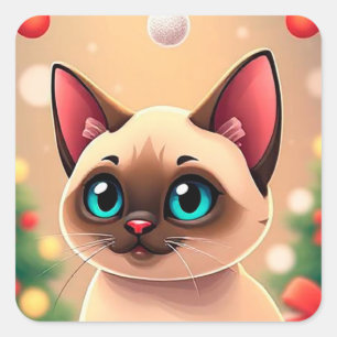 Reizende Siamkatze Süßes Katzenliebhaber-Geschenk Quadratischer Aufkleber