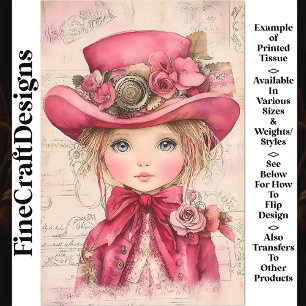 Reizende Steampunk-Puppe, rosa Outfit AM7 Decoupag Seidenpapier