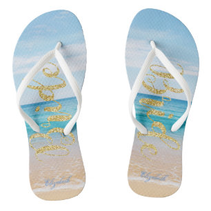 Reizende Strandgold-Glitter-Braut - Personalisiert Badesandalen