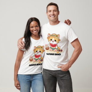 Reizende Strandkatze im Sommer T-Shirt