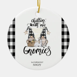 Reizende süße Gnome schwarzes Büffelkaromuster Keramik Ornament