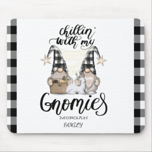 Reizende süße Gnome schwarzes Büffelkaromuster Mousepad