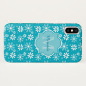 Reizende Türkis-Gänseblümchen-Blumen Monogramm und Case-Mate iPhone Hülle (Rückseite (Horizontal))