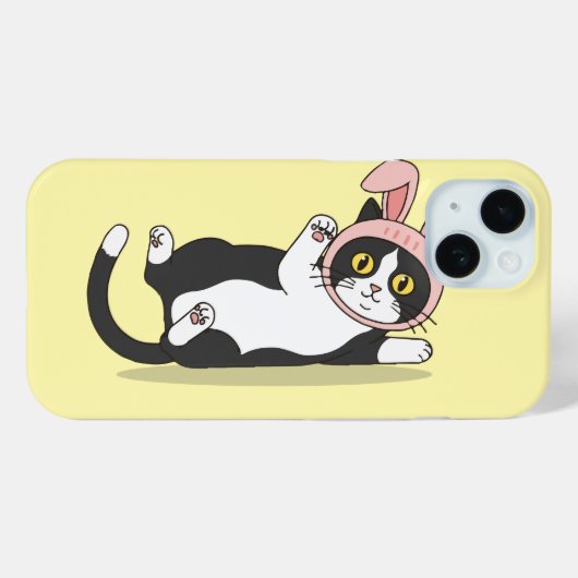 Reizende Tuxedo-Katze mit rosa Hasenohrenmütze Case-Mate iPhone Hülle (Rückseite (Horizontal))