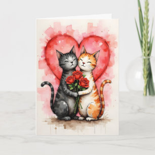 Reizende Valentinsherzen und rote Rosen für Katzen Karte