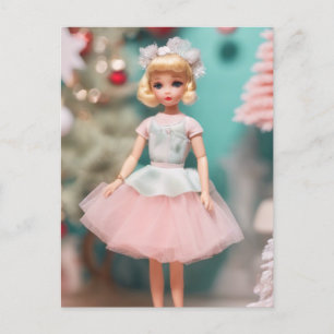 Reizende Vintage-Blondine-Puppe in rosa Weihnachte Postkarte
