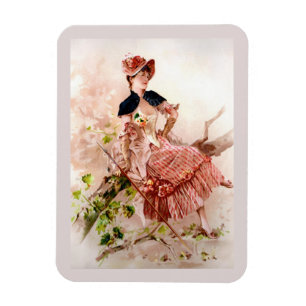 Reizende Vintage-Dame im rosa Kleid Magnet