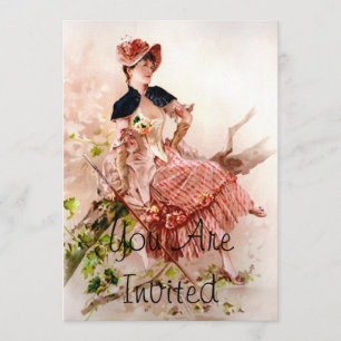 Reizende Vintage Dame In Pink Dress Einladung