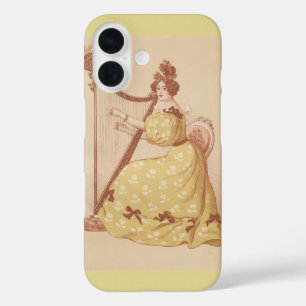 Reizende Vintage-Dame spielt Musik auf einer Harfe iPhone 16 Hülle