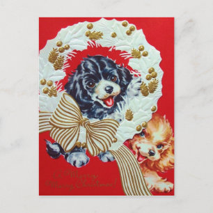Reizende Vintage-Weihnachts-Cocker-Spaniel-Welpen Feiertagspostkarte