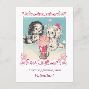 Reizende Vintage-Welpen teilen Float-Valentinstag Postkarte