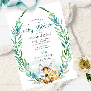 Reizende Waldtiere Grün Babyparty Einladung