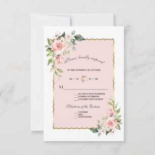 Reizende Wasserfarbe Rosé Florale Goldene Hochzeit RSVP Karte
