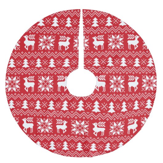 Reizende Weihnachtsstrickjacke-inspiriertes rotes Polyester Weihnachtsbaumdecke (Vorderseite)