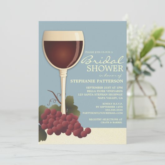 Reizende Wein-u. Trauben-Brautparty-Einladung Einladung (Stehend Vorderseite)