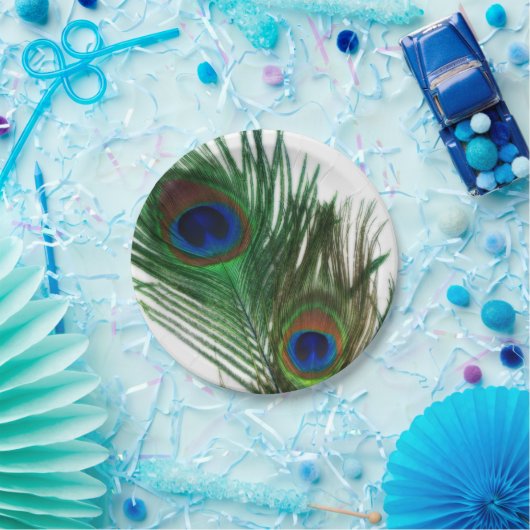 Reizende weiße Pfau-Federn Pappteller (Party)