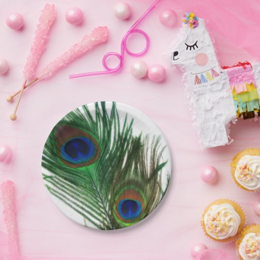 Reizende weiße Pfau-Federn Pappteller (Party)