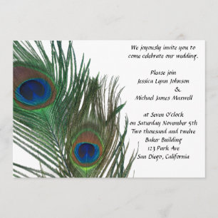 Reizende weiße Pfau-Hochzeit Einladung