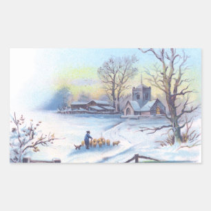 Reizende Winterlandschaft 2 Rechteckiger Aufkleber