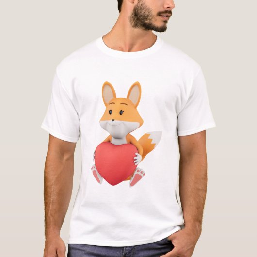 Reizender 3D-Fuchs mit rotem Herzen. T-Shirt (Vorderseite)