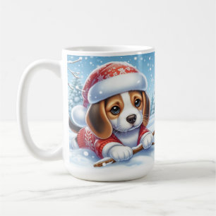 Reizender Beagle-Welpe im Weihnachtsoutfit Kaffeetasse