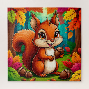 Reizender Cartoon-Eichhörnchen-Charakter im Wald Puzzle