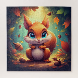 Reizender Cartoon-Eichhörnchen-Charakter im Wald Puzzle