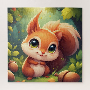 Reizender Cartoon-Eichhörnchen-Charakter im Wald Puzzle