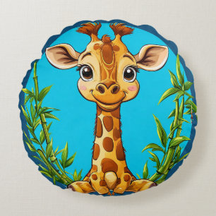 Reizender Cartoon-Giraffe mit Bambus Rundes Kissen