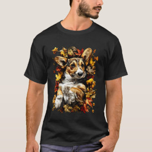 Reizender Corgi mit Herbstblättern Herbstsaison-St T-Shirt
