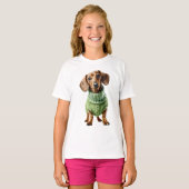Reizender Dachshund in grünem Pullover für Kinder (Vorne ganz)