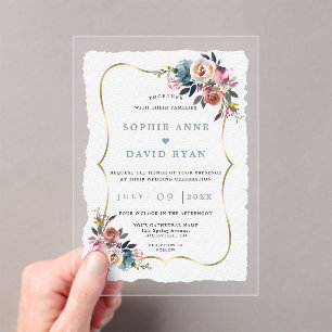 Reizender Dusty Blue Misty Rose Blumen Hochzeit  Acryleinladungen