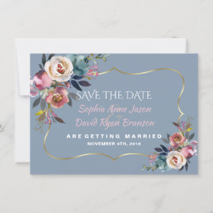 Reizender Dusty Blue Misty Rose Gold Hochzeit Save The Date