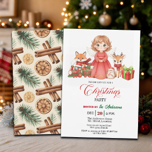 Reizender Engel mit Waldtieren Weihnachtsfeier Einladung