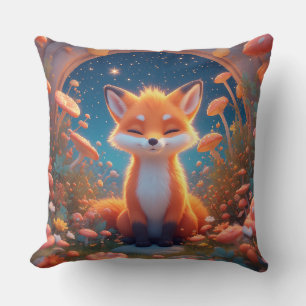 Reizender Fuchs, der mitten in einem Fantasy-Wald Kissen