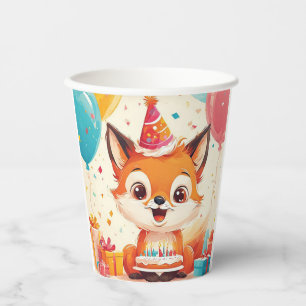 Reizender Fuchs feiert einen fröhlichen Geburtstag Pappbecher