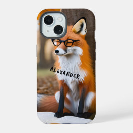 Reizender Fuchs liest Buch unter einem Baum iPhone 15 Hülle