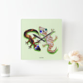 Reizender Gecko Quadratische Wanduhr (Zuhause)