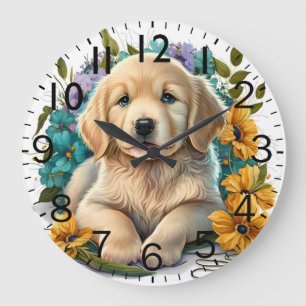 Reizender Golden Retriever Welpe Große Wanduhr