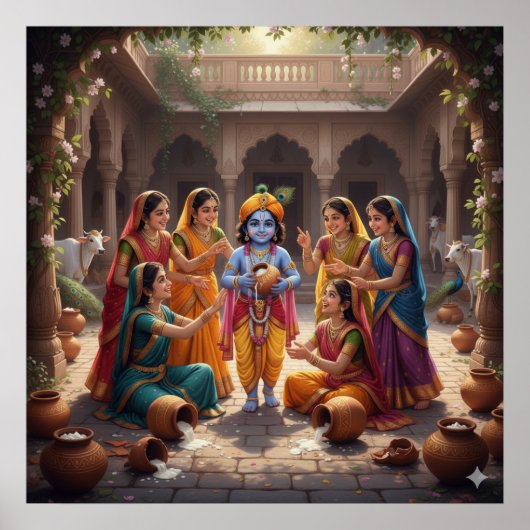 Reizender heller Bala Krishna mit Gopis Poster (Vorne)