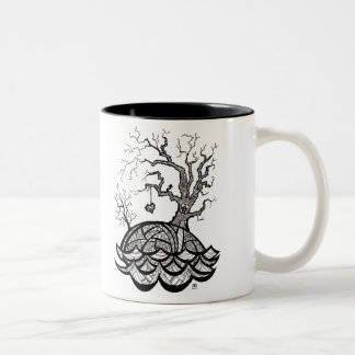 Reizender Hügel-verwickelte Herz-Baumillustration Zweifarbige Tasse